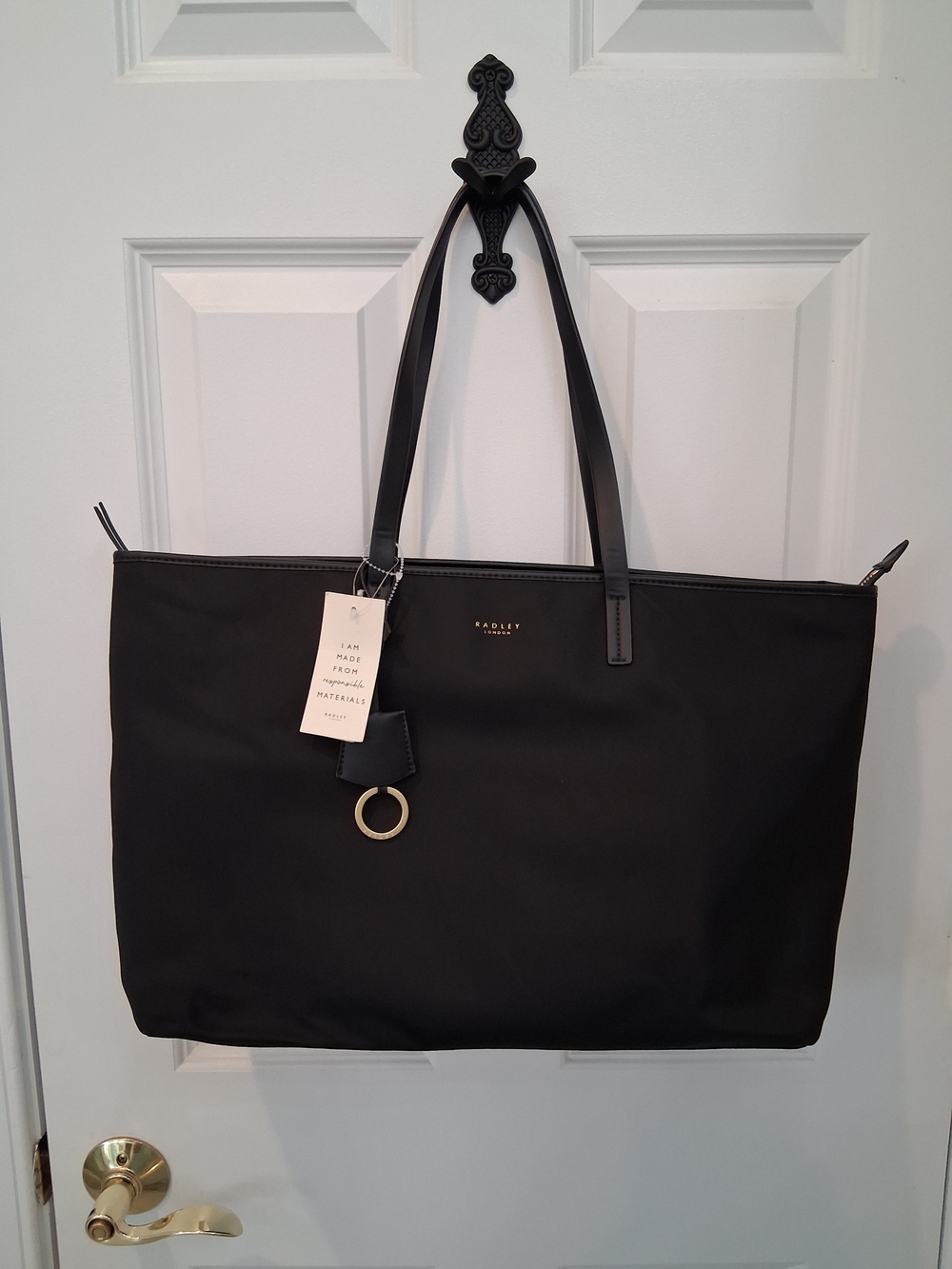RADLEY LONDON Black Tote with Gold Ring Charm